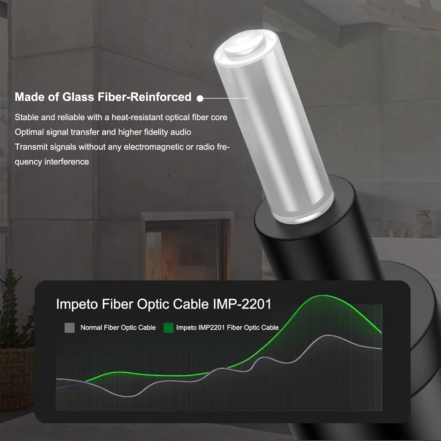 Digital Fiber Optic Audio Cable for Sound Bar Toslink Cord Male to Male 24K Gold Plated Connector Optical Audio Cable 6ft 10ft S/PDIF Glass Core, 4.9feet/1.5M IMP-2201