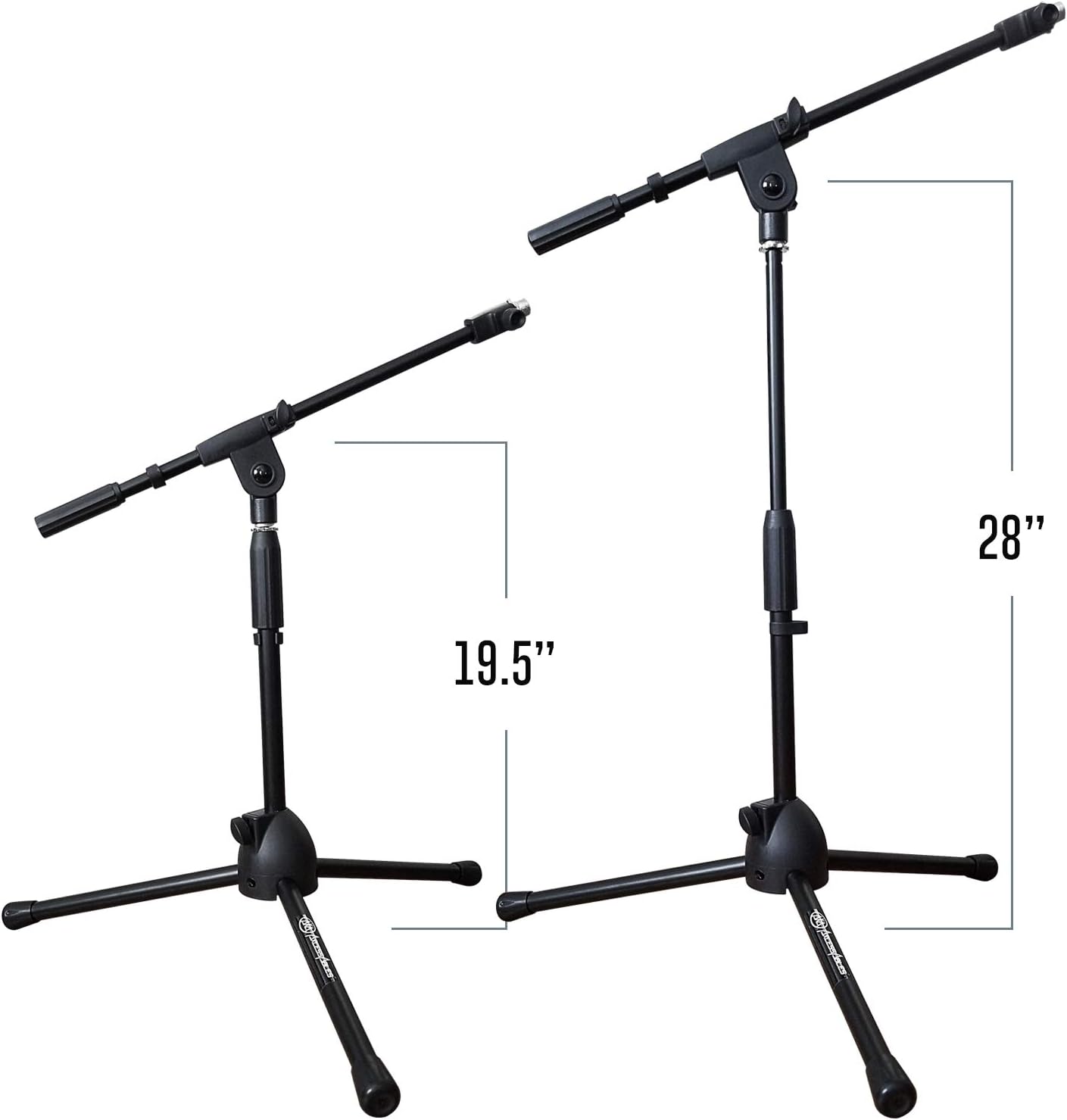 AxcessAbles Low-Profile Microphone Tripod Stand with Boom Arm | Adjustable Height Short Floor Mic Stand with Boom | Kick Drum Mike Stands |Guitar Amp Stands (2-Pack)