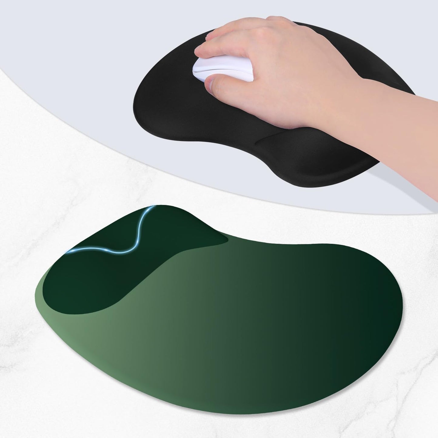 ITNRSIIET Ergonomic Mouse Pad, Cushioned Gel Wrist Rest, Non-Slip Base, Smooth Surface, Cute Multi-Color, 9.5 x 8.2 in, Deep Green Gradient
