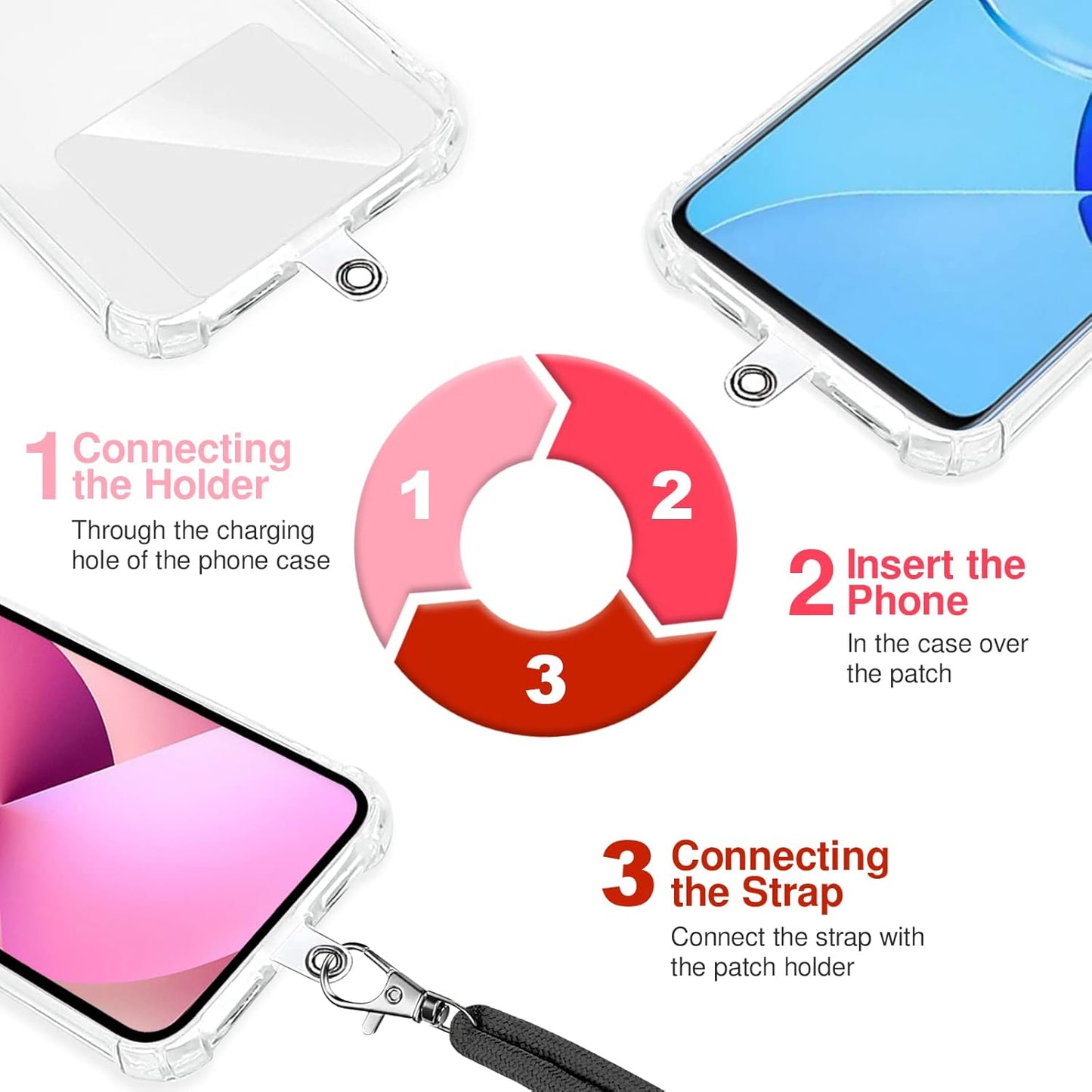 Cell Phone Lanyard [Fluor Pink] - Comfortable Universal Smartphone Lanyard - Easy to Use Neck Phone Holder [Clear Patch] - Adjustable Length Phone Strap Crossbody - Fits All Mobile Phones