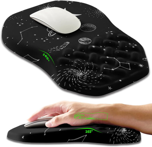Ergonomic Slope Mouse Pad Wrist Support, Wrist Rest Mousepad for Carpal Tunnel Pain Relief with Massage Bulge and Slow Rebound Memory Foam (12x8 inch, Galactic System)