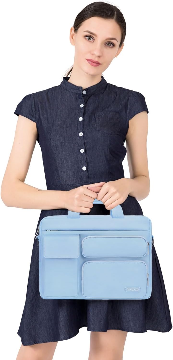 MOSISO Laptop Shoulder Bag, Computer Bag with 2 Raised&1 Flapover&1 Horizontal Pocket&Handle&Belt