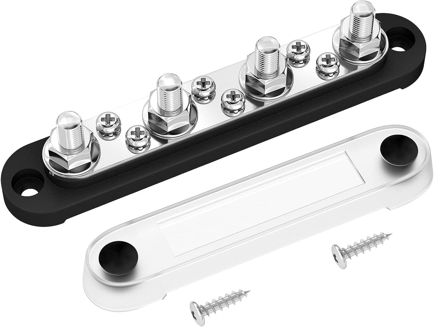 DAIERTEK Negative Bus Bar 12V Marine 4 x 5/16" (M8) Terminal Studs 6 x M4 (#8) Terminal Screws Gound Bus Bar Black Negative Power Distribution Block for Automotive Boat Solar System