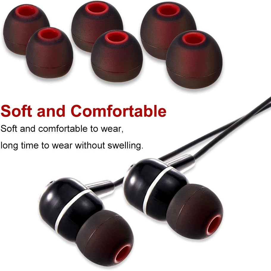 Earbud Tips Soft Silicone Earbuds Replacement Tips Fit for in-Ear Headphones(Inner Hole from 3.8mm - 4.2mm Earphones) 9 Pairs S/M/L,Black/Red
