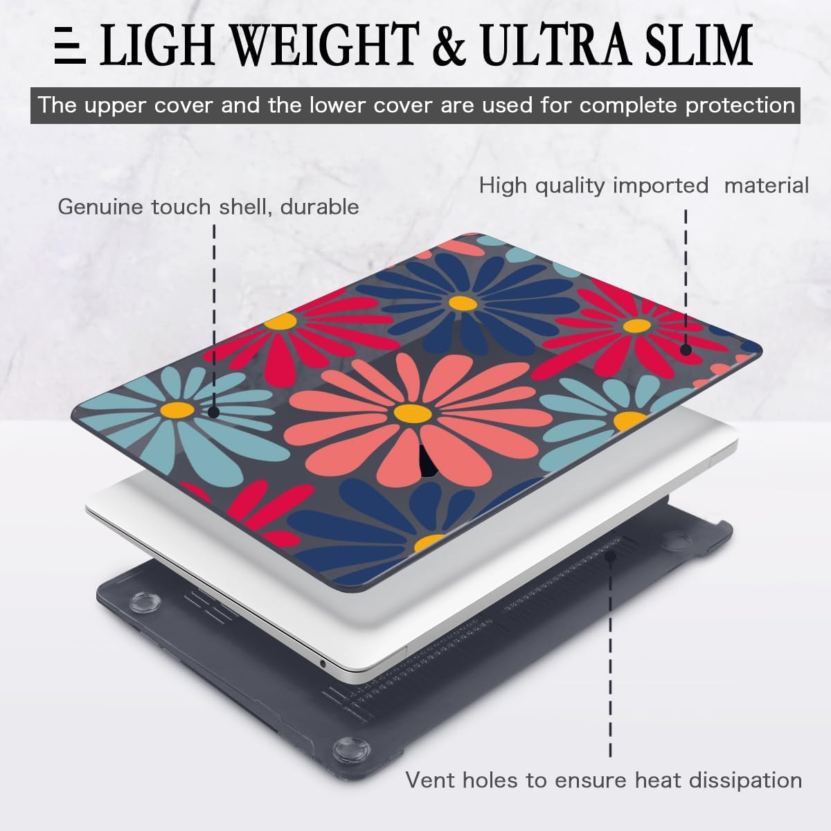 CISSOOK Compatible with MacBook Air 13 inch Case 2021 2020 2019 2018 Release A2337 M1 A2179 A1932, Plastic Hard Shell Case Keyboard Cover Screen Film for MacBook Air 13.3 inch, Daisy Flowers