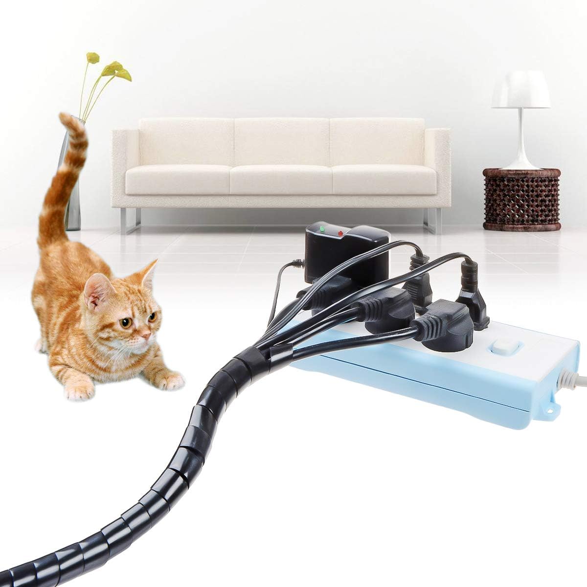 50Ft XHF 1/4" Spiral Cable Wrap 6mm(Wrapping Range:4mm-50mm) Spiral Wire Wrap Cord for Computer Electrical Wire Organizer Sleeve Hose RoHS Black