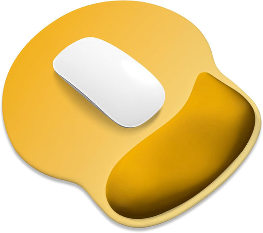 ITNRSIIET Ergonomic Mouse Pad with Wider Memory Foam Wrist Rest +17% - Curved Cushion Reduces Pressure 20%, Pain Relief, Non-Slip, Smooth, Cute Colors, 9.85 x 9 in, Yellow Gradient