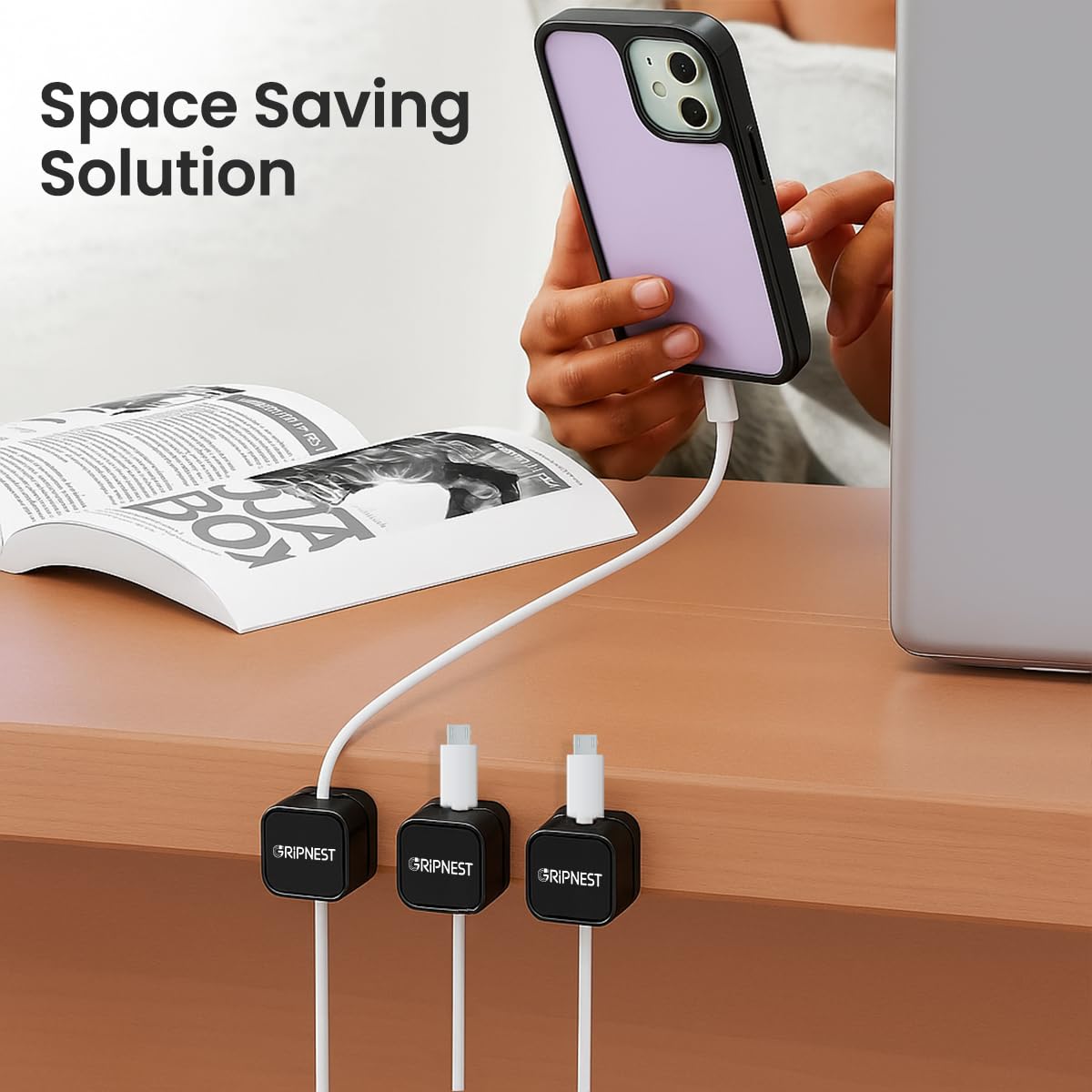 8 Pack Magnetic Cable Clips for Desk, Strong Adhesive Cord Organizer for Cable Management, Reusable Cord Management to Keep Wires Neat for Home, Office, Car & Nightstand