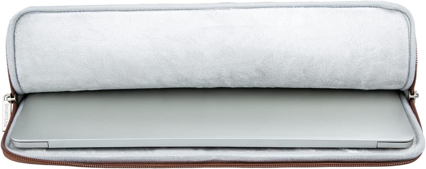 RAINYEAR 16 Inch Laptop Sleeve PU Suede Leather Case Protective Padded Zipper Cover Water Resistant Carrying Bag Compatible with 16" MacBook Pro/Max A2780 A2991 A3403 A3186 A2141 A2485 (Brown)