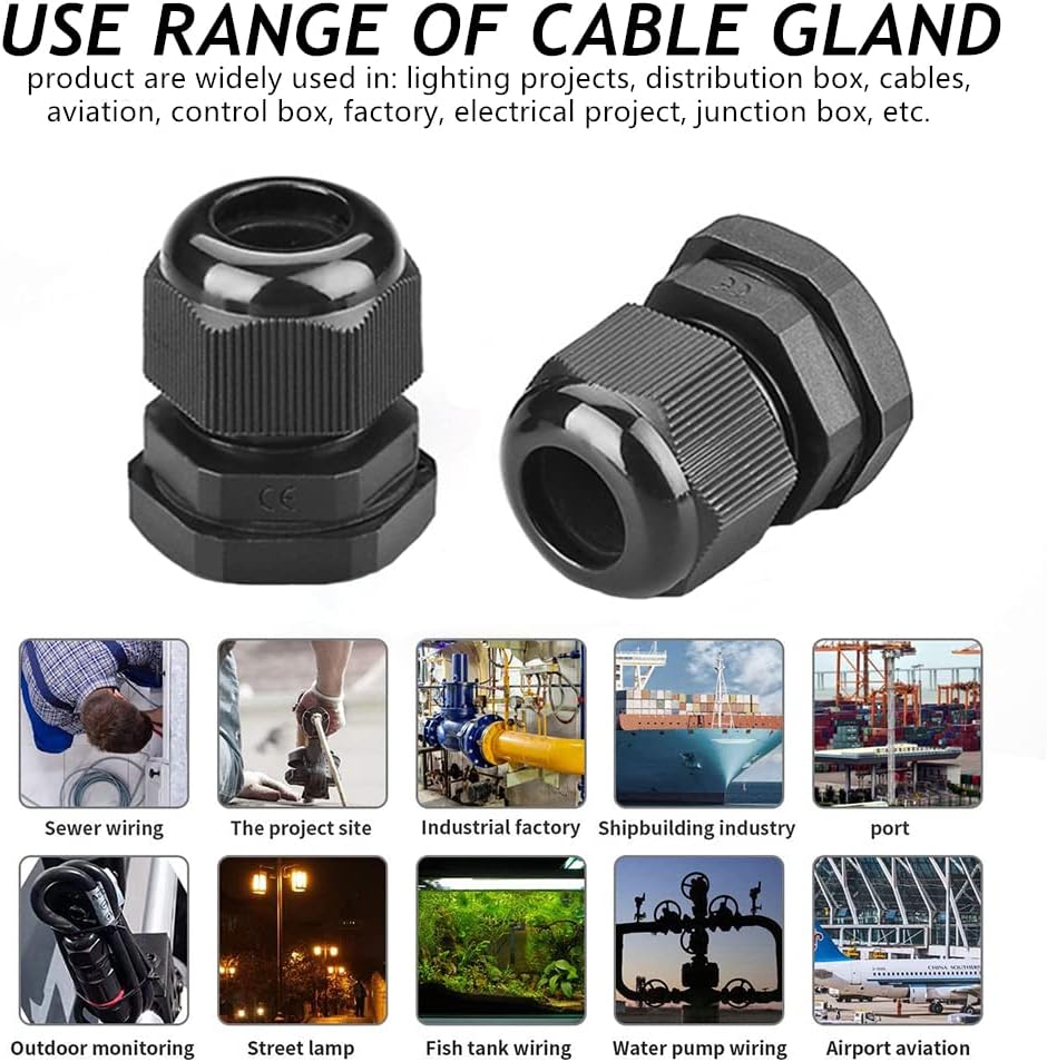 PENGLIN Cable Glands 1" NPT Nylon Cable Connector, Strain Relief Cord Connector, IP68 Waterproof Adjustable Locknut(1 Inch (20-Pack))