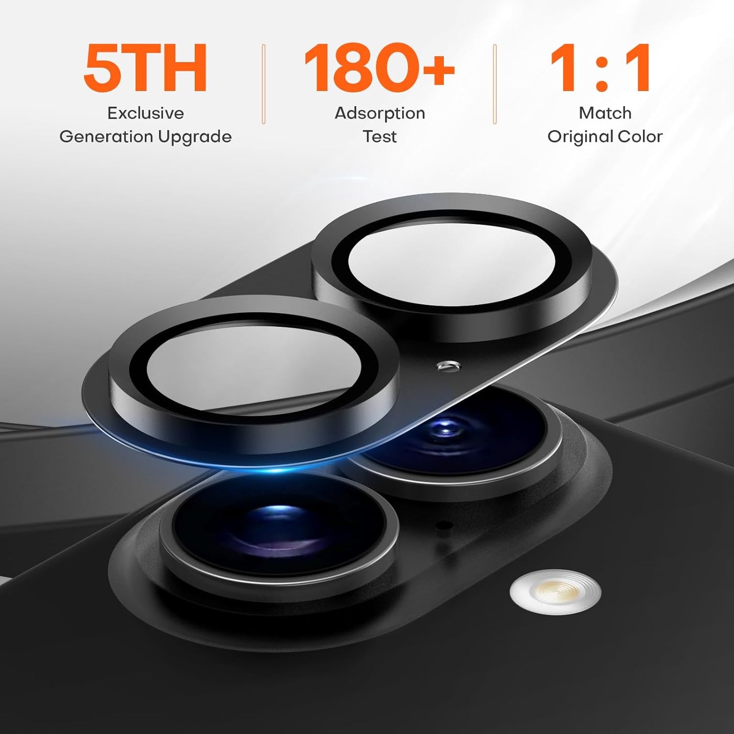 Camera Lens Protector for iPhone 16/16 Plus, Aluminum Alloy Sapphire Glass Camera Screen Cover, Case Friendly- Black Titanium