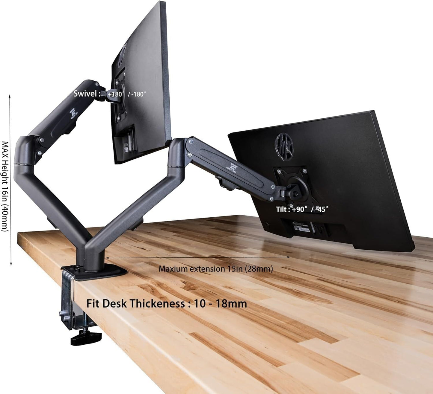 Dell 24" FHD VA (1920x1080) 60Hz Flicker Free Monitor, Anti-Glare Display, 1 x DisplayPort, 1 x VGA, VESA Mount (100x100mm), Home & Business, Black (2025) & ErgoFlexy Dual Monitor Mount(2Pack)