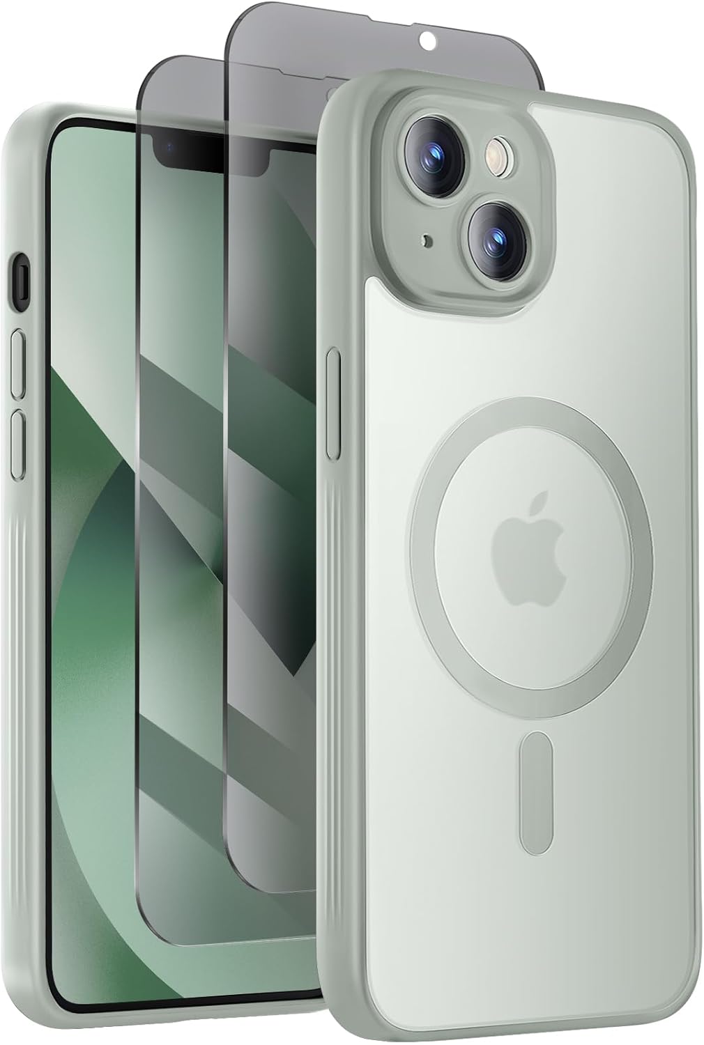 Designed for iPhone 13 Case, Compatible with MagSafe, with Privacy Screen Protectors X2, [Camera Protection] [15FT Military Drop Protection] Shockproof Phone Case, 6.1", Calke Green
