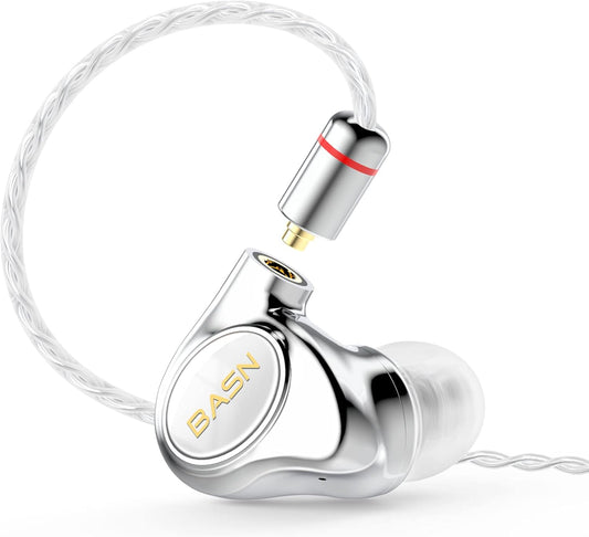 BASN Metalen PRO 4 Drivers in-Ear Monitors Headphones for Musicians, Noise Isolating Enhanced Bass Sound Earphones with CNC Metal Craft Shell, Wired Upgraded Detachable MMCX Cables(White)