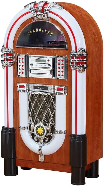 Arkrocket Taurus II Mid-Size Jukebox Entertainment Center Bluetooth Vinyl Record Player Turntable CD Player Radio SD USB Player (Maple)…