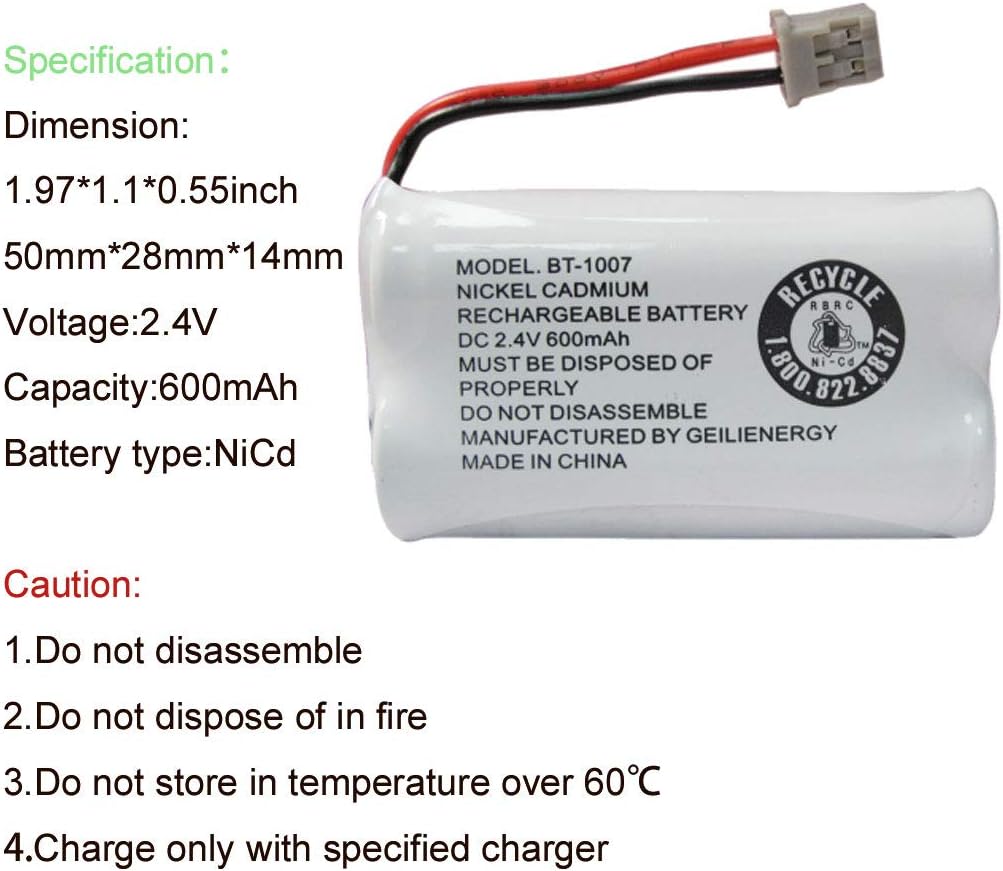 GEILIENERGY BBTY0651101 Battery Compatible with Uniden BT1007 BT-1007 BT904 BT-904 BT1015 BBTY0460001 BBTY0510001 BBTY0624001 BBTY0700001 HHR-P506, HHR-P506A Cordless Phone(4-Pack)