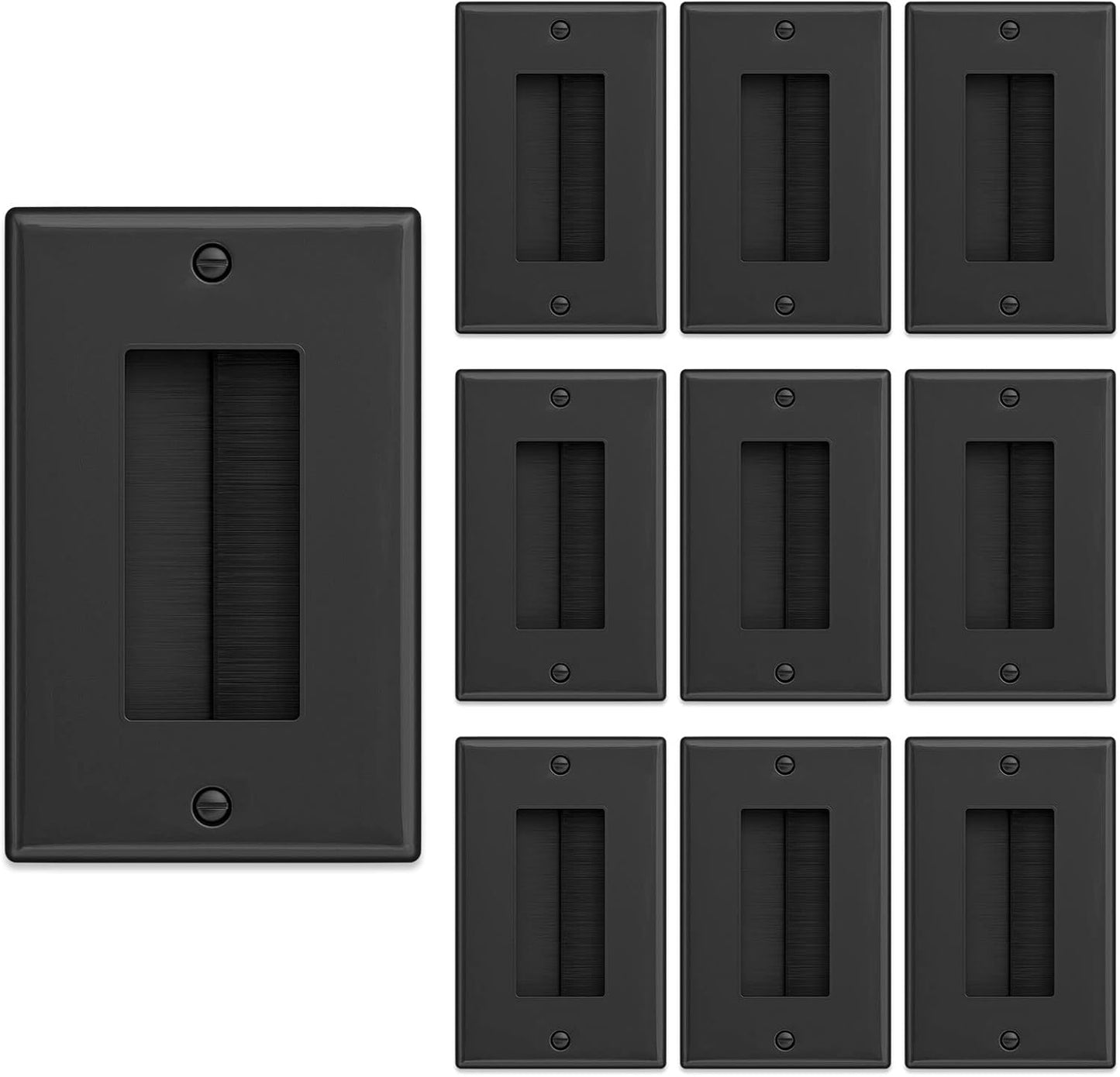 Iwillink Brush Wall Plate (10 Pack), Cable Pass Through Insert for Wires, Single Gang Cable Access Strap, Wall Socket for HDTV, Home Theater Systems - Black