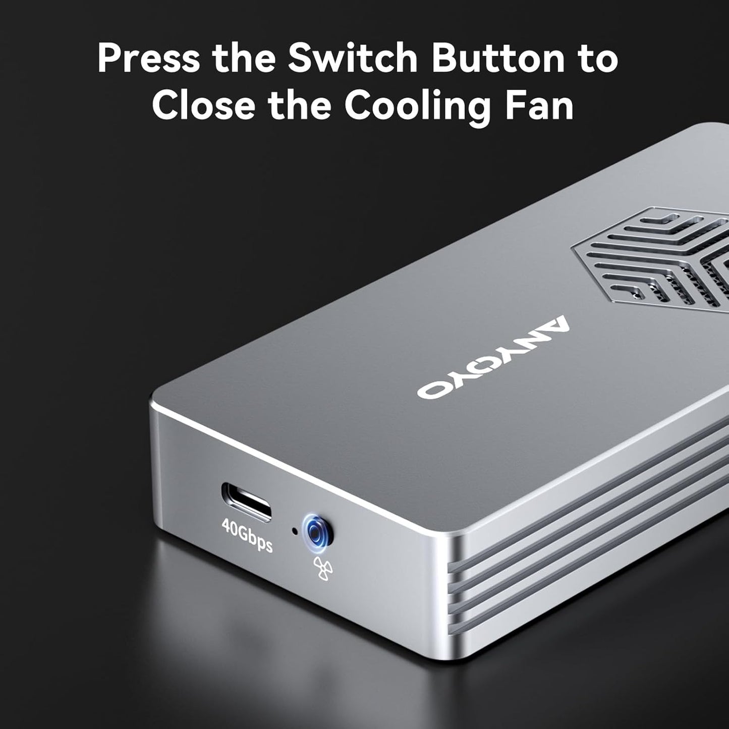ANYOYO 40Gbps M.2 NVMe SSD Enclosure with Cooling Fan for M1 M2 Pro/Max,M.2 NVMe Enclosure Compatible with Thunderbolt 3/4/5/USB4/3.2/3.1 Support M/B+M Key Size 2230/2242/2260/2280 up to 2700 MB/s