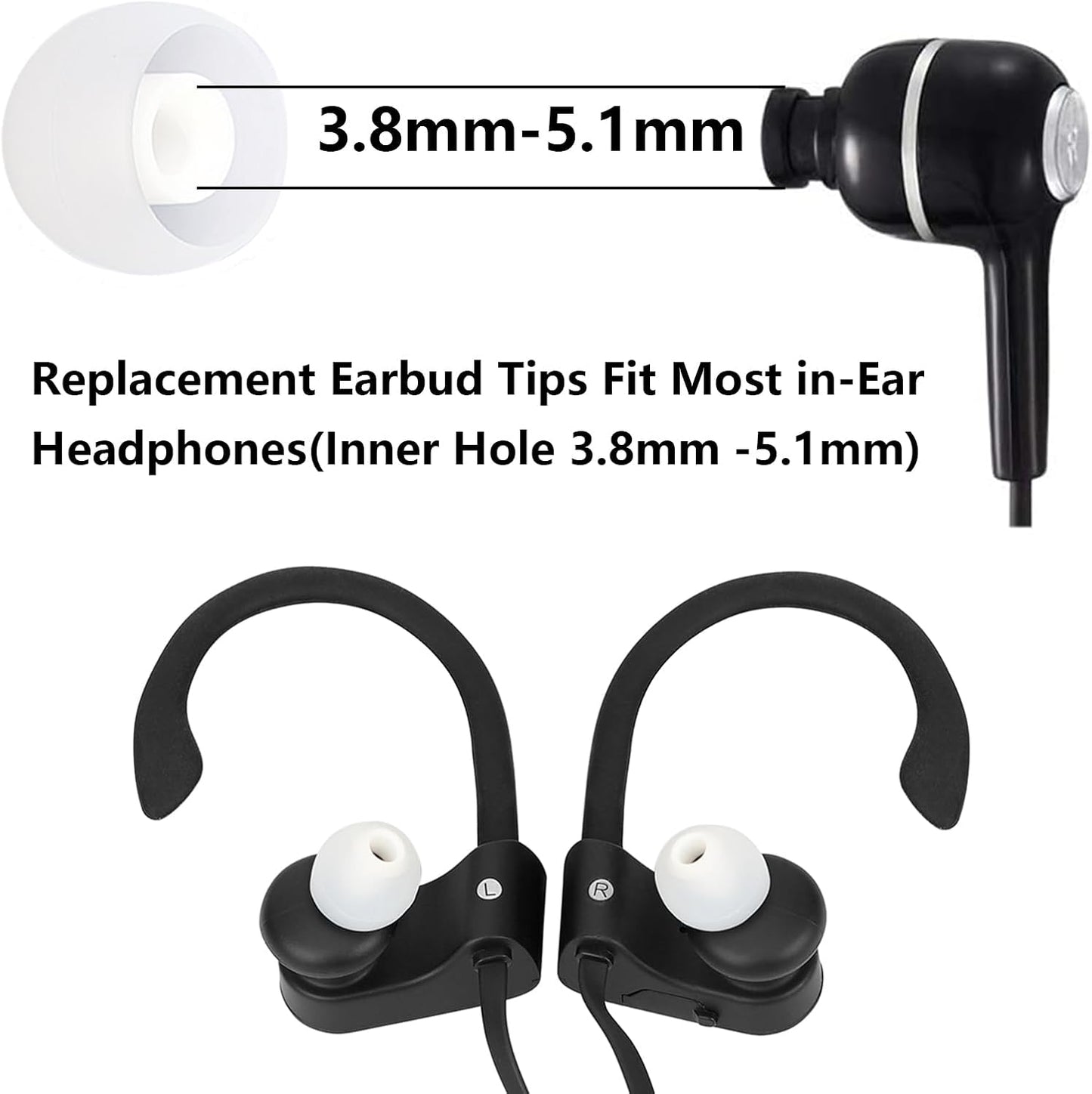 Earbud Replacement Tips Silicone Earbud Tips Ear Tips Fit for in-Ear Headphones (Inner Hole 3.8mm -5.1mm) Earbud Rubber Tips Earbud Covers 9 Pairs