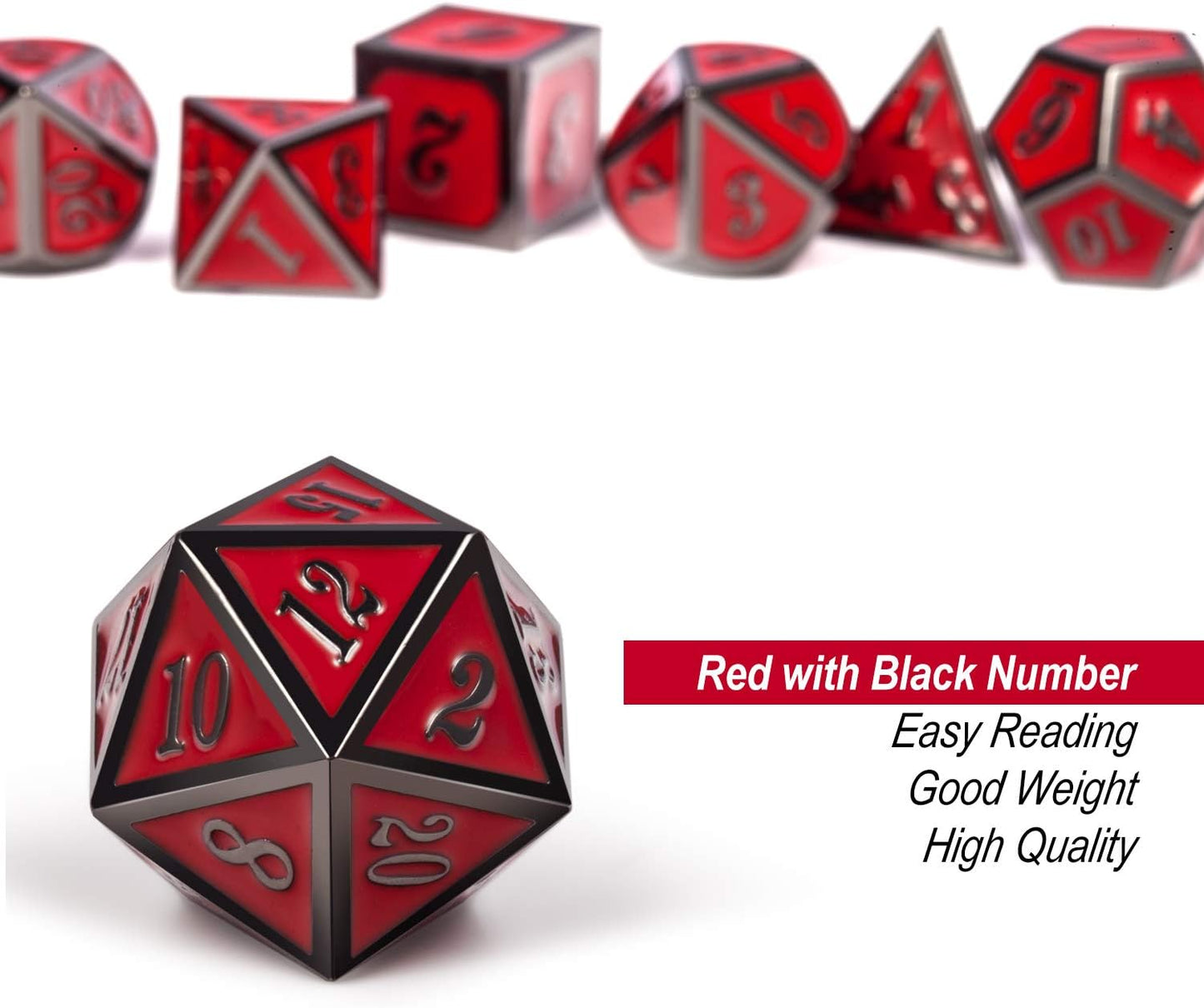 DnDnD Red D&D Game Dice,7 Die Polyhedral Metal Dice with Gift Metal Tin for RPG DND Dungeons and Dragons Dice Collector Board Game Player