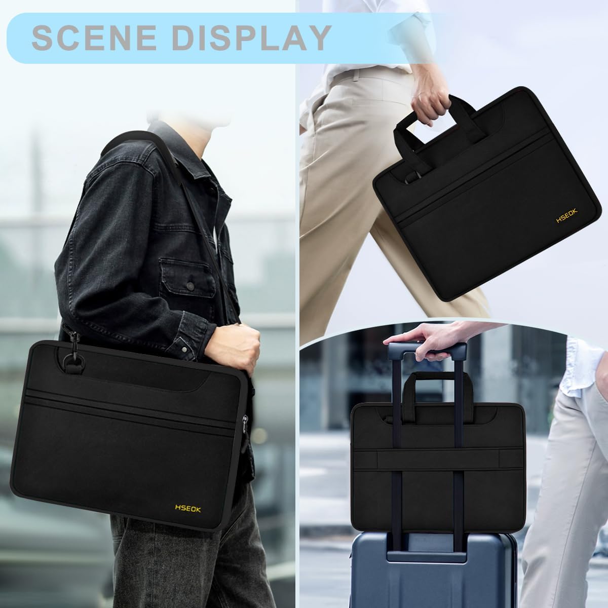 Universal Laptop Shoulder Bag 13-17.3 Inch Shockproof Briefcase with Multi-Pockets & Adjustable Strap for MacBook Pro/Air