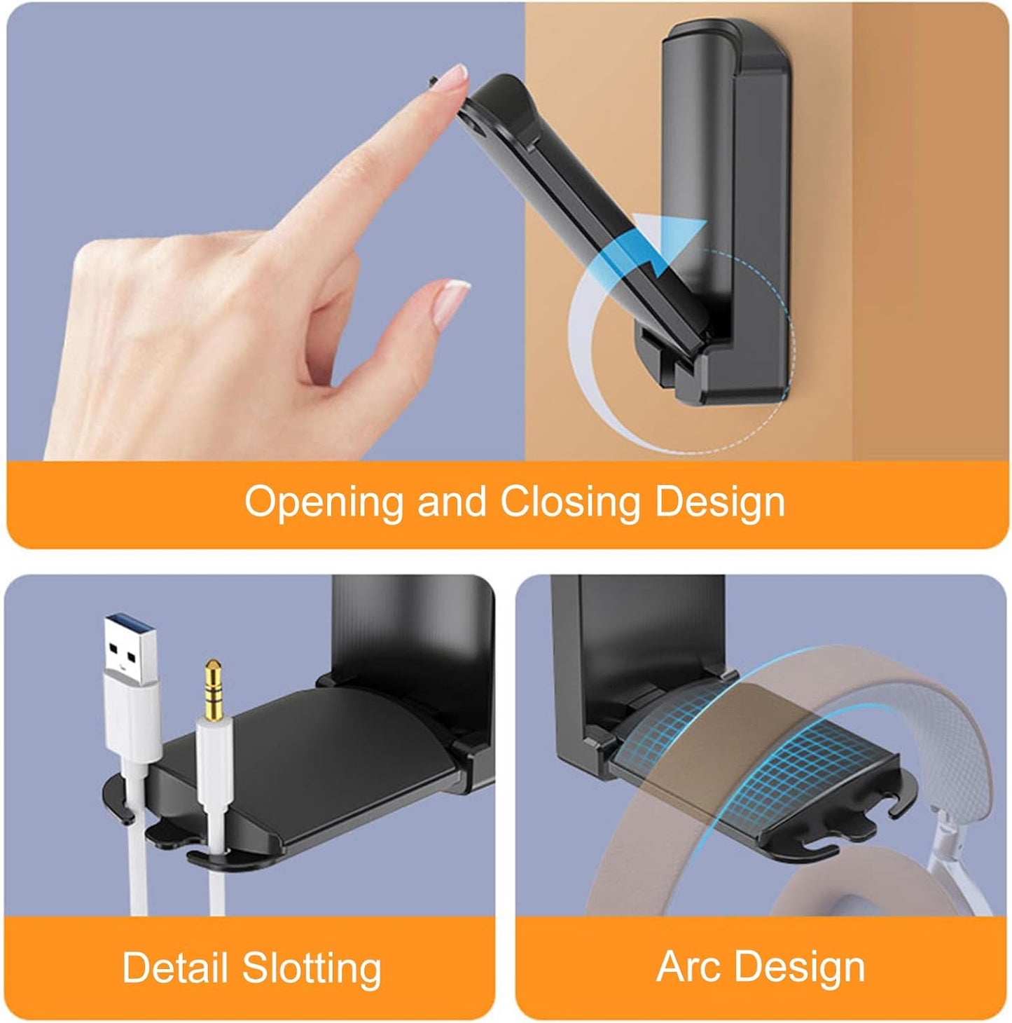 2-Pack Headphone Stand, Sticky Adhesive Headset Hanger for Universal Gaming Headset Airpods Max Sony Bose Beats(White)