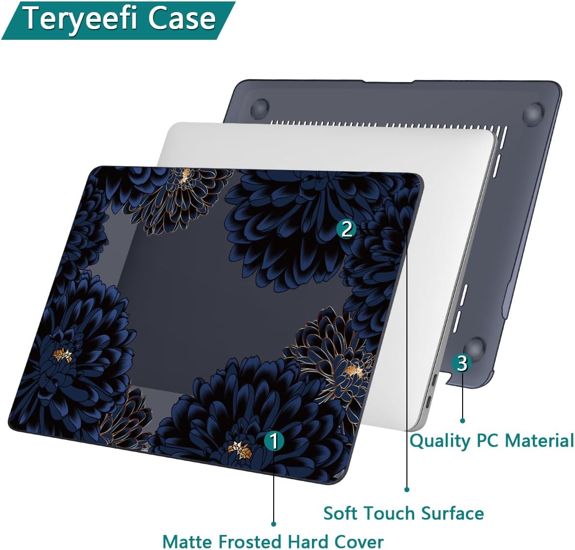 Teryeefi for MacBook Air 13 inch Case Release 2018 2019 2020, Fits Model A2337 M1 Chip, Design Pattern Slim Cover+Keyboard Cover Compatible with 13.3 inch MacBook Air M1 Touch ID, Chrysanthemums