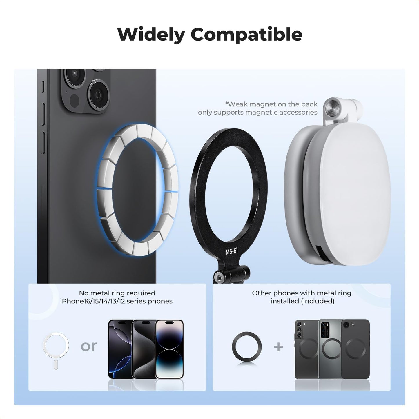 K&F CONCEPT Magnetic Metal Phone Mount with Cold Shoe Mount, Adjustable Rotatable Phone Holder Adapter Compatible with iPhone 17/16/15/14/13 Serie, Camera Monitoring, Tripods, Stabilizers