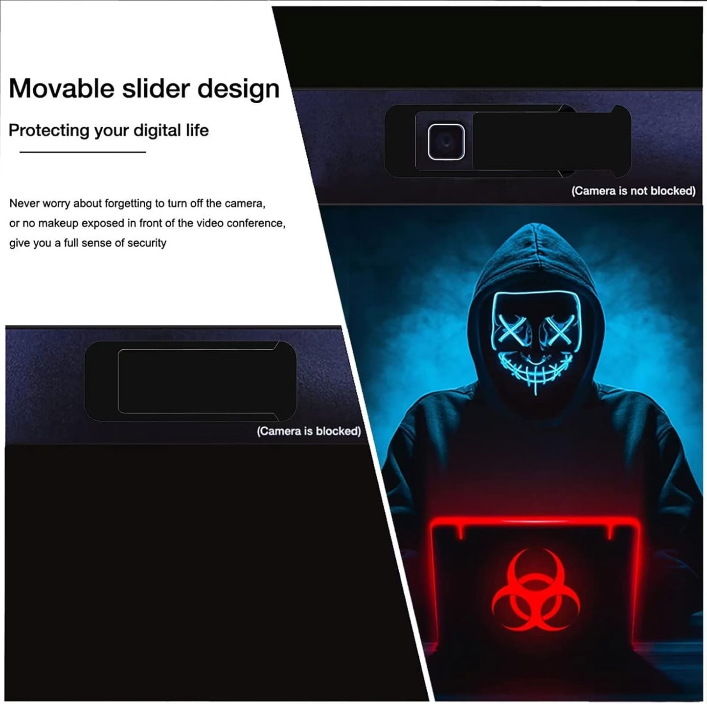 Laptop Camera Cover Slide, Computer Camera Cover Slide Large Size Webcam Cover Slide for MacBook Pro Cute Pattern Design Protecting Privacy Security Ultrathin 3 Pack for Laptop Desktop PC (Black)