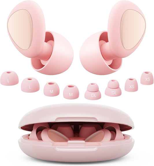 Ear Plugs for Sleeping Noise Cancelling, 45dB Reusable Silicone Ear Plugs for Concert, 8 Tips Earplugs for Noise Reduction, Hearing Protection Earplugs for Sleep, Concert, Snoring, Work, Pink