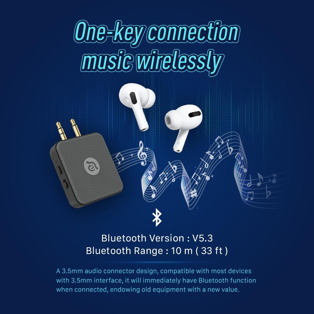 ADAM elements EVE II Bluetooth Transmitter + Receiver - Wireless Audio Adapter w/Foldable Dual 3.5 mm AUX Plug for Nintendo Switch, TV, Home/Car Stereo, Airline in-Flight Systems