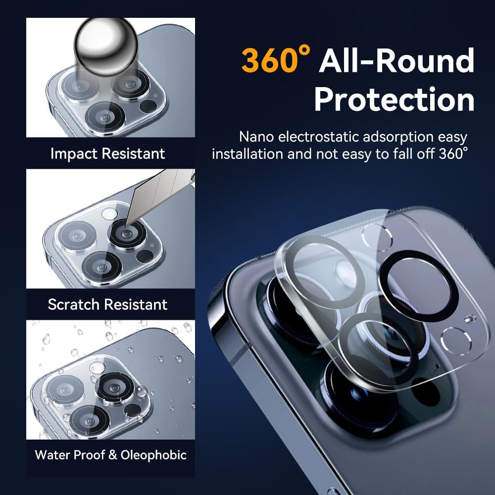 Camera Lens Protector for iPhone 15 Pro 6.1" ＆ iPhone 15 Pro Max 6.7",9H Tempered Glass，Ultra HD, Scratch Resistance Easy to Install，Case Friendly，[Does not Affect Night Shots] 3-Pack