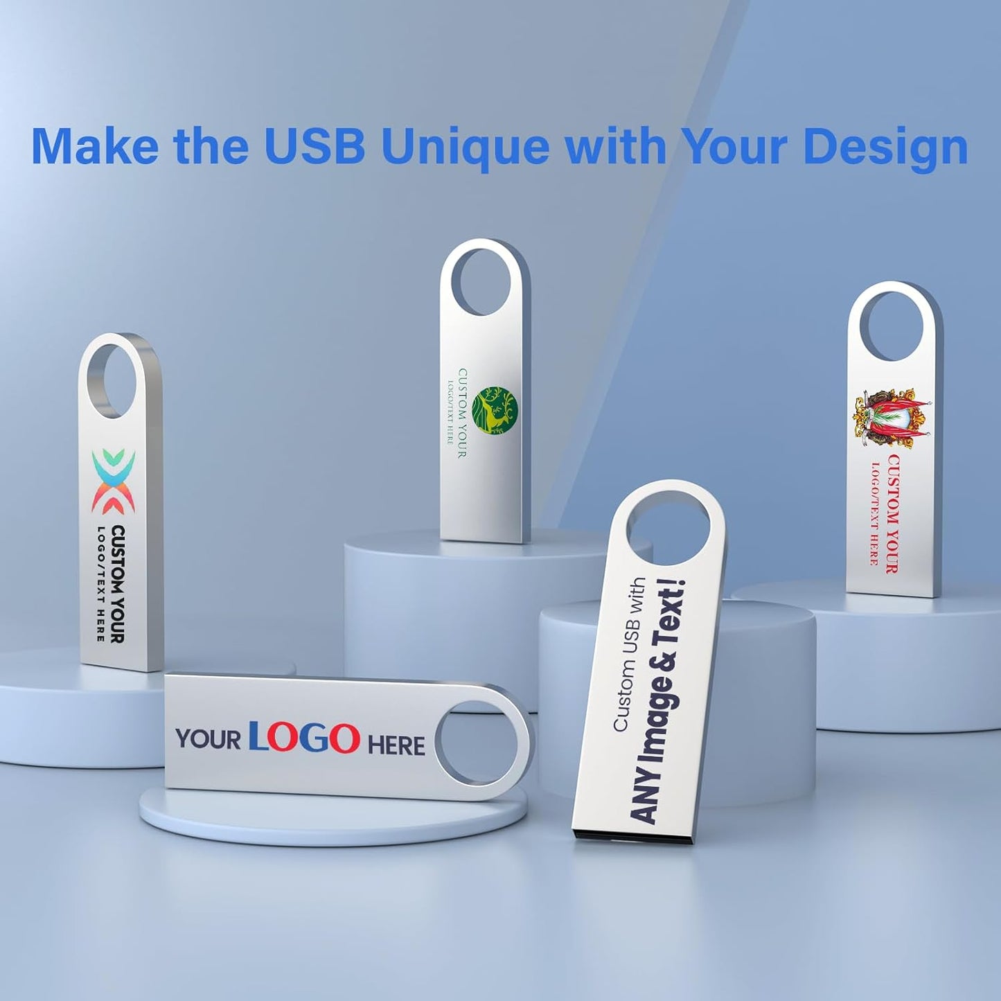 Customizable Flash Drives 32GB, Wooolken Personalized USB 2.0 Thumb Drives 10/20/50/100 Pack, Logo Pendrive Custom Memory Stick USB Engraved Logo (Metal)