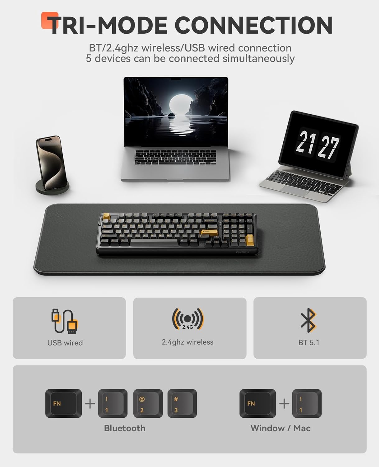 DAREU EK98pro Wireless Mechanical Keyboard,96% Creamy Gaming Keyboard with Number Pad,Tri-Mode BT/2.4GHz/USB-C,Pre-lubed Linear Switches,Gasket Structure,Hot Swappable Custom,Backlit for Win/Mac