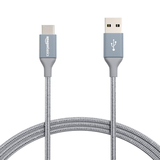 Amazon Basics USB-C to USB-A 2.0 Fast Charger Cable, Nylon Braided Cord, 480Mbps Speed, USB-IF Certified, for Apple iPhone 16/15, iPad, Samsung Galaxy, Tablets, Laptops, 6 foot, Dark Grey