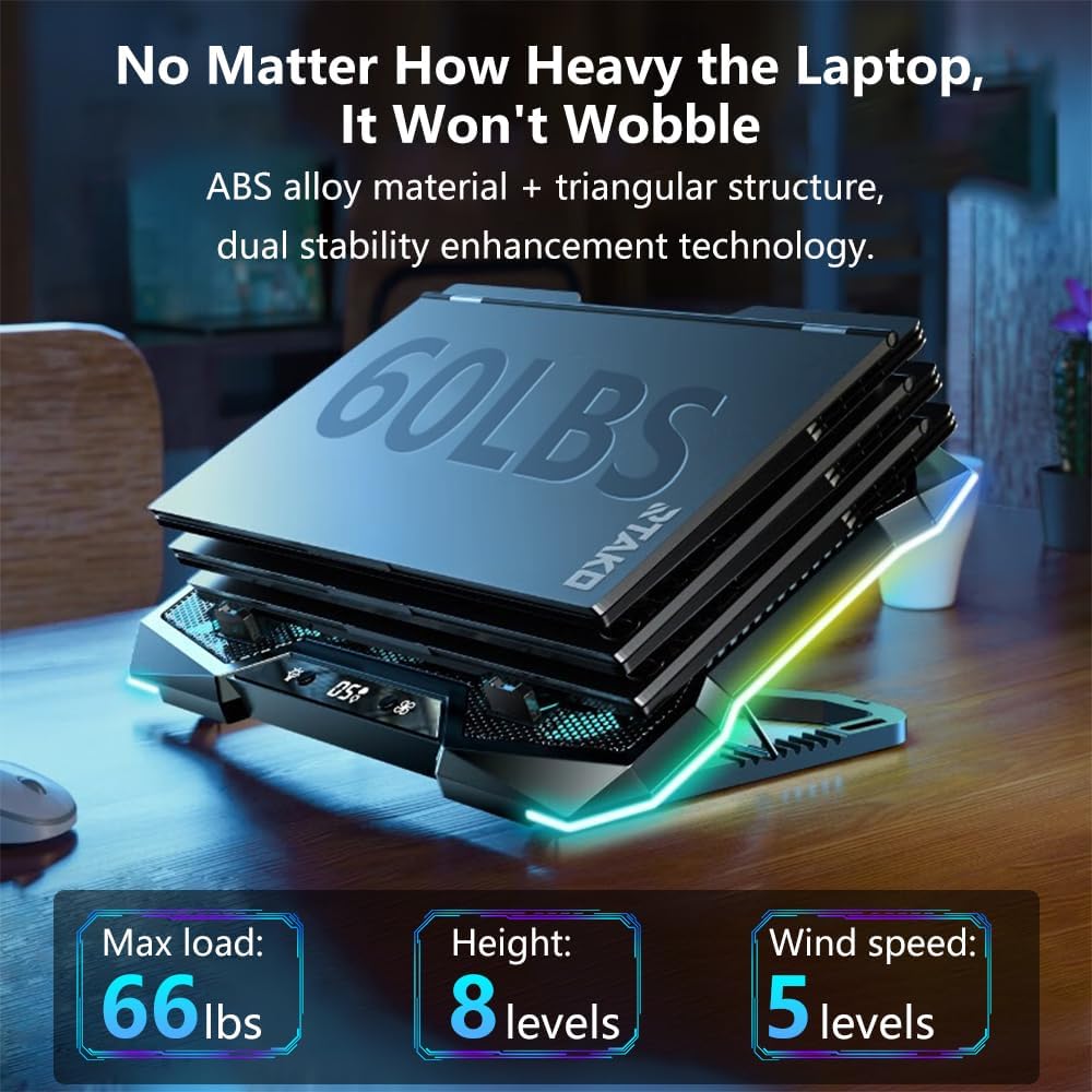 G-STORY Gaming Laptop Cooling Pad, RGB Lights Laptop Cooler with 10 Powerful Turbo Fans for 12-18 Inch Notebooks,8 Height Adjustable Stand and 1 USB Port