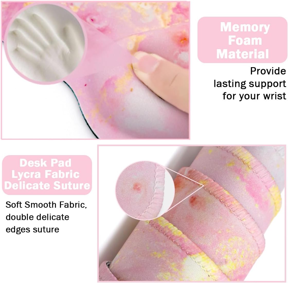 Keyboard Wrist Rest Large Mouse Pad Wrist Support for Computer, 4 in 1 Memory Foam Keyboard Pad Desk Mat Ergonomic Hand Rest Wrist Cushion for Home Office Gaming - Pink Gold