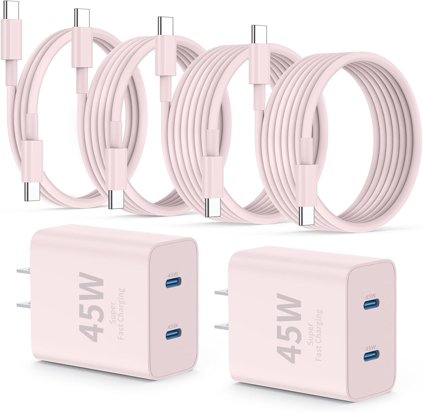 iPhone 16 15 Pro Max Charger Fast Charging,45W Dual Port USB C Fast Charger Block [2-Pack] & Extra Long 60W 3/6/10/10FT USB C Cable - PD Quick Adapter 3.0 for iPhone 16 15/16 15 Pro/16 15 Plus.