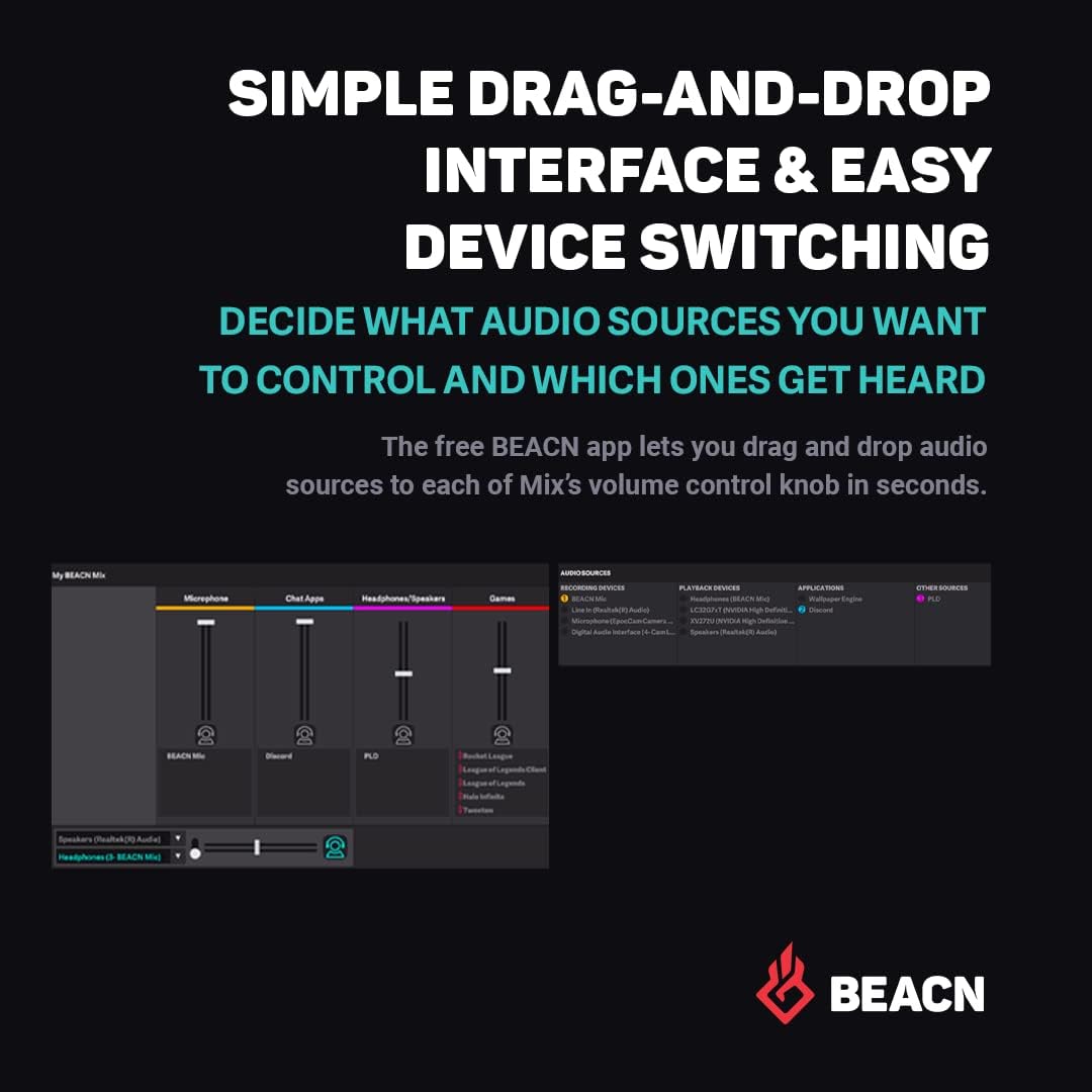BEACN Mix - USB C Windows Audio Controller with a Beautiful 5” Color Display and 4 Smooth Push-Button encoders for Streaming, Gaming, Podcasting, and Work from Home Applications (Dark)