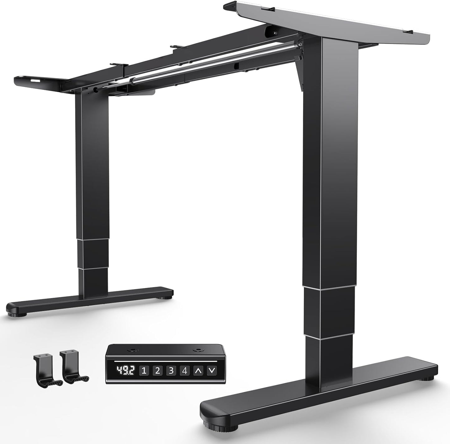 HUANUO Electric Standing Desk Frame with 3-Stage Adjustable Desk Legs, Brushless Motor, and 220 lbs Max Load, Home Office Height-Adjustable Desk Frame for Max 43.31″ x 86.61″ Desktop, Frame Only