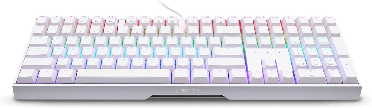 Cherry MX 3.0 S Wired Mechanical Gaming Keyboard. Aluminum Housing Built for Gamers w/MX Red Silent Switches. RGB Backlit Display Over 16m Colors. from The Makers of MX. Full Size. Pure White.