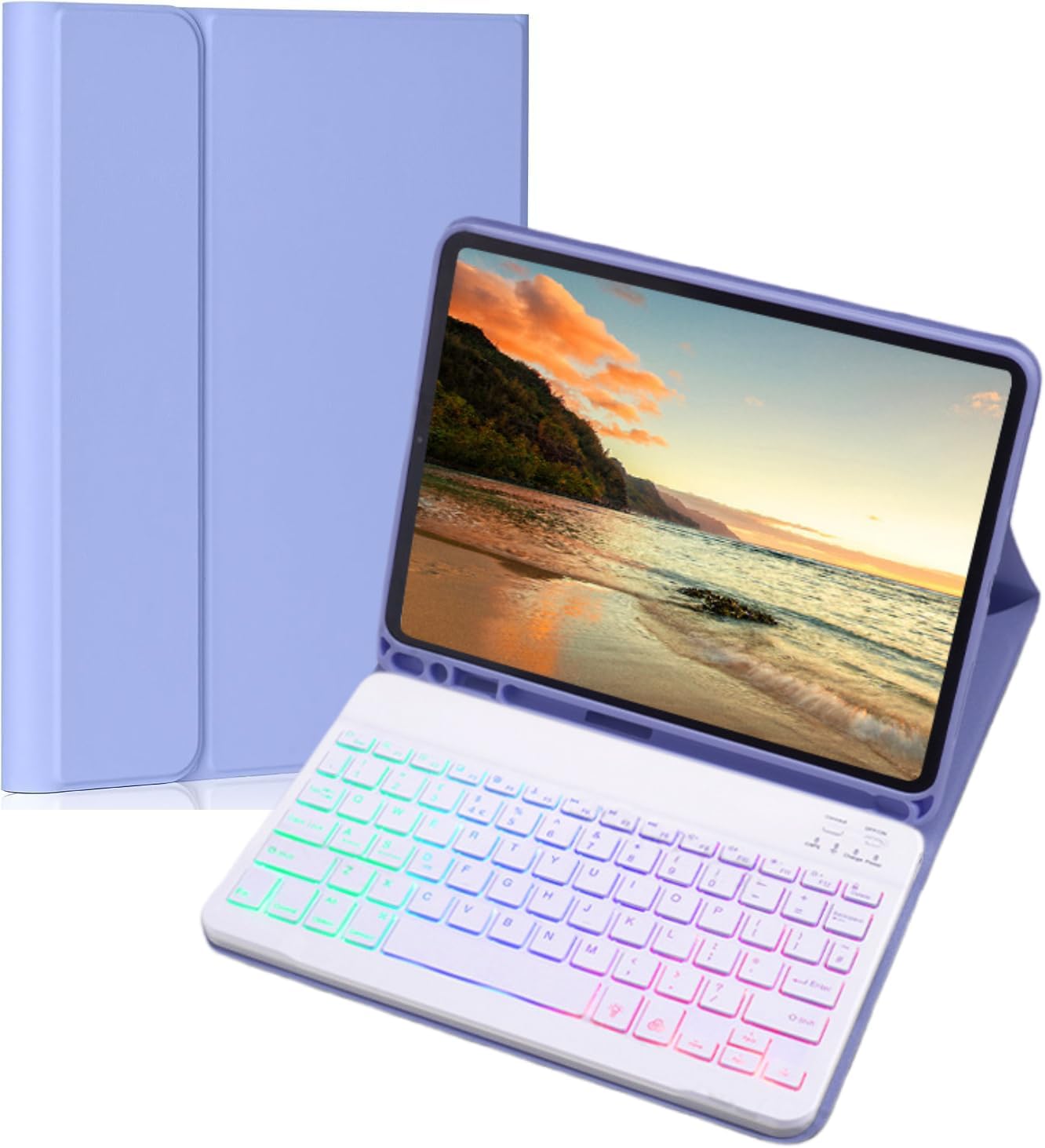 Keyboard Case for Galaxy Tab A8 10.5 Inch 2022, Slim Lightweight 7 Color Rainbow Backlight Detachable Magnetic Keyboard Cover with S Pen Holder,Purple