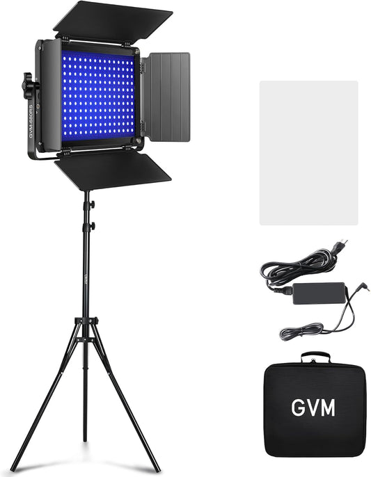 GVM Upgraded 680 RGB LED Video Light with Lighting Stand Kit, 50W Photography Lighting with Bluetooth Control, Studio Light with 18 Lighting Scenes, led Panel Lights for Video Recording, 8500lux/0.5m
