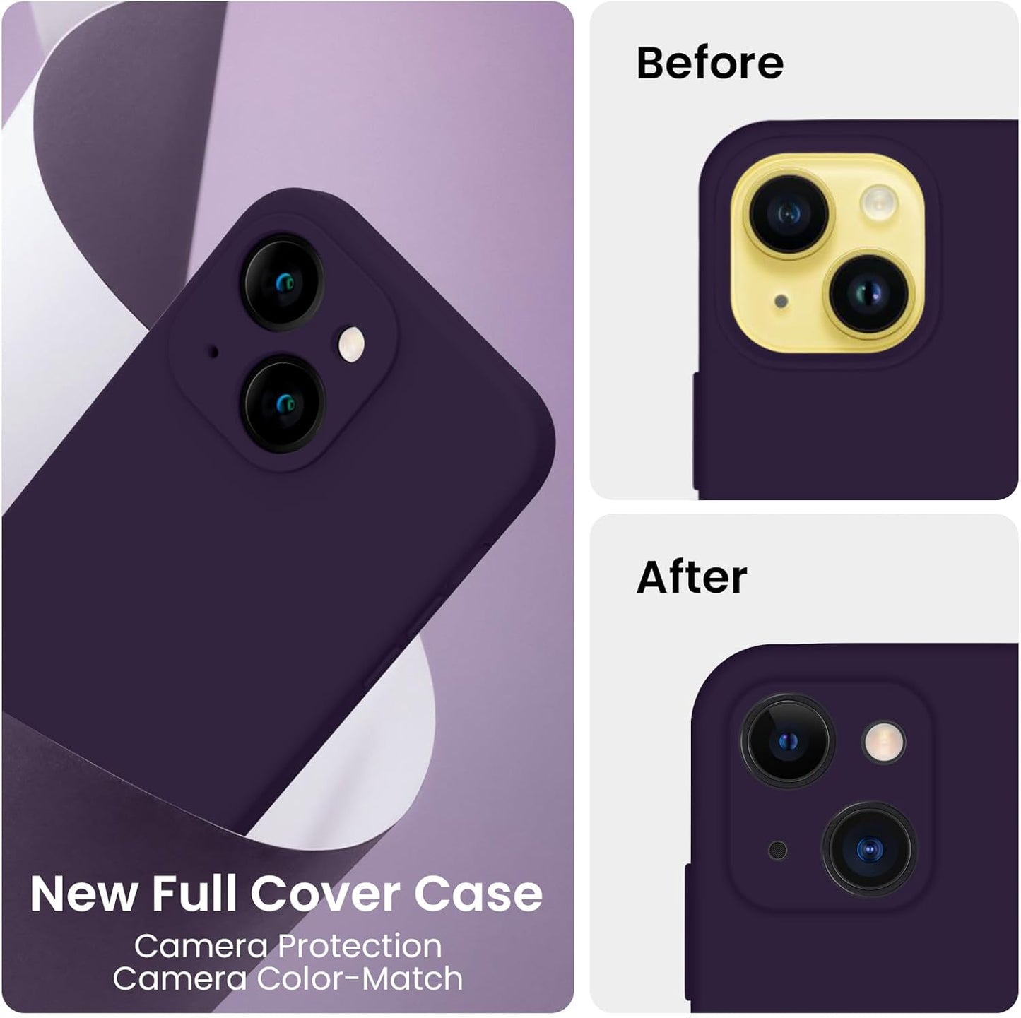FireNova Designed for iPhone 14 Case, Silicone Upgraded [Camera Protection] Phone Case with [2 Screen Protectors], Soft Anti-Scratch Microfiber Lining Inside, 6.1 inch, Purple