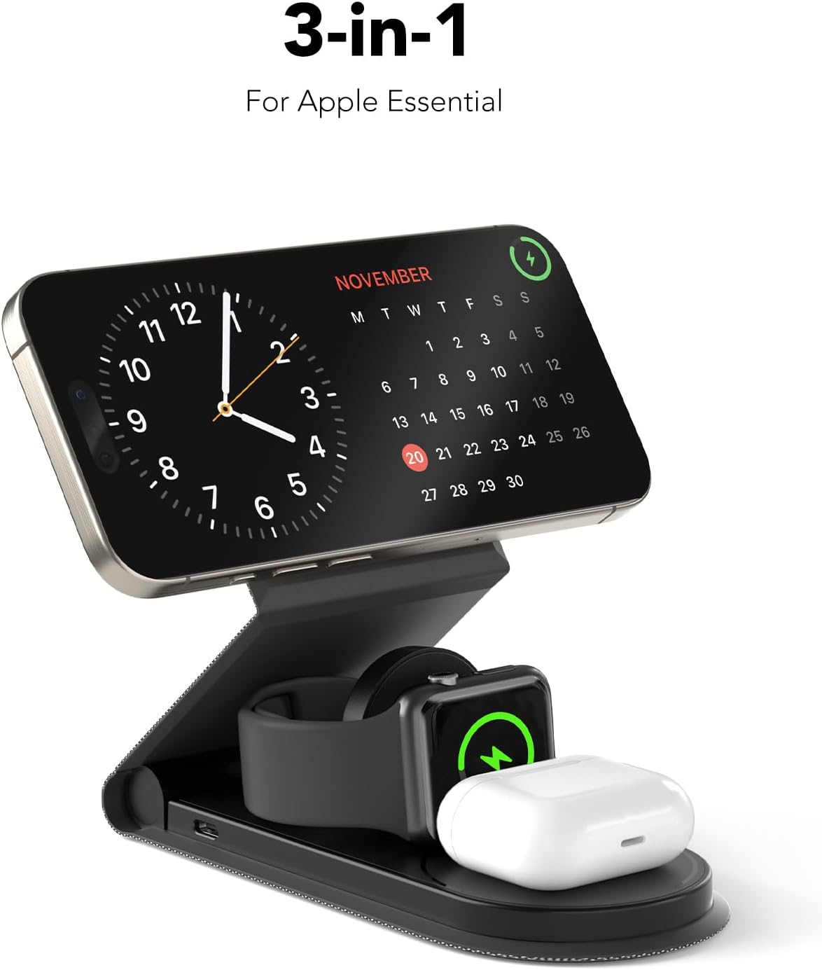 3 in 1 Foldable Travel Charging Station - MagSafe Compatible with iPhone 12-16 Series, Apple Watch, AirPods