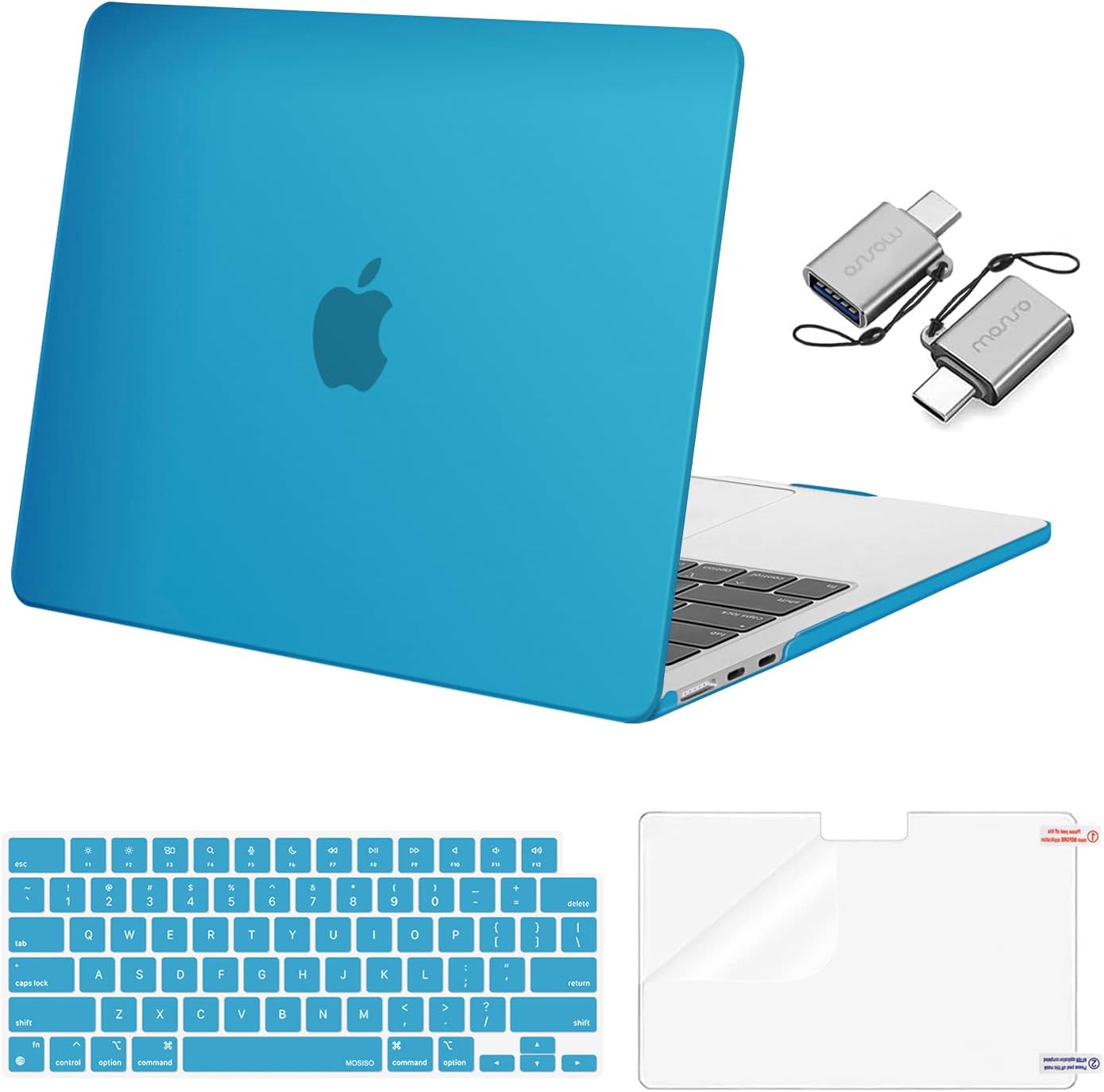 MOSISO Compatible with MacBook Air 13 inch Case 2025 2024 2023 2022 M4 A3240 M3 A3113 M2 A2681, Plastic Hard Shell&Keyboard Cover&Screen Film&Type C for MacBook Air 13.6 inch Case, Aqua Blue