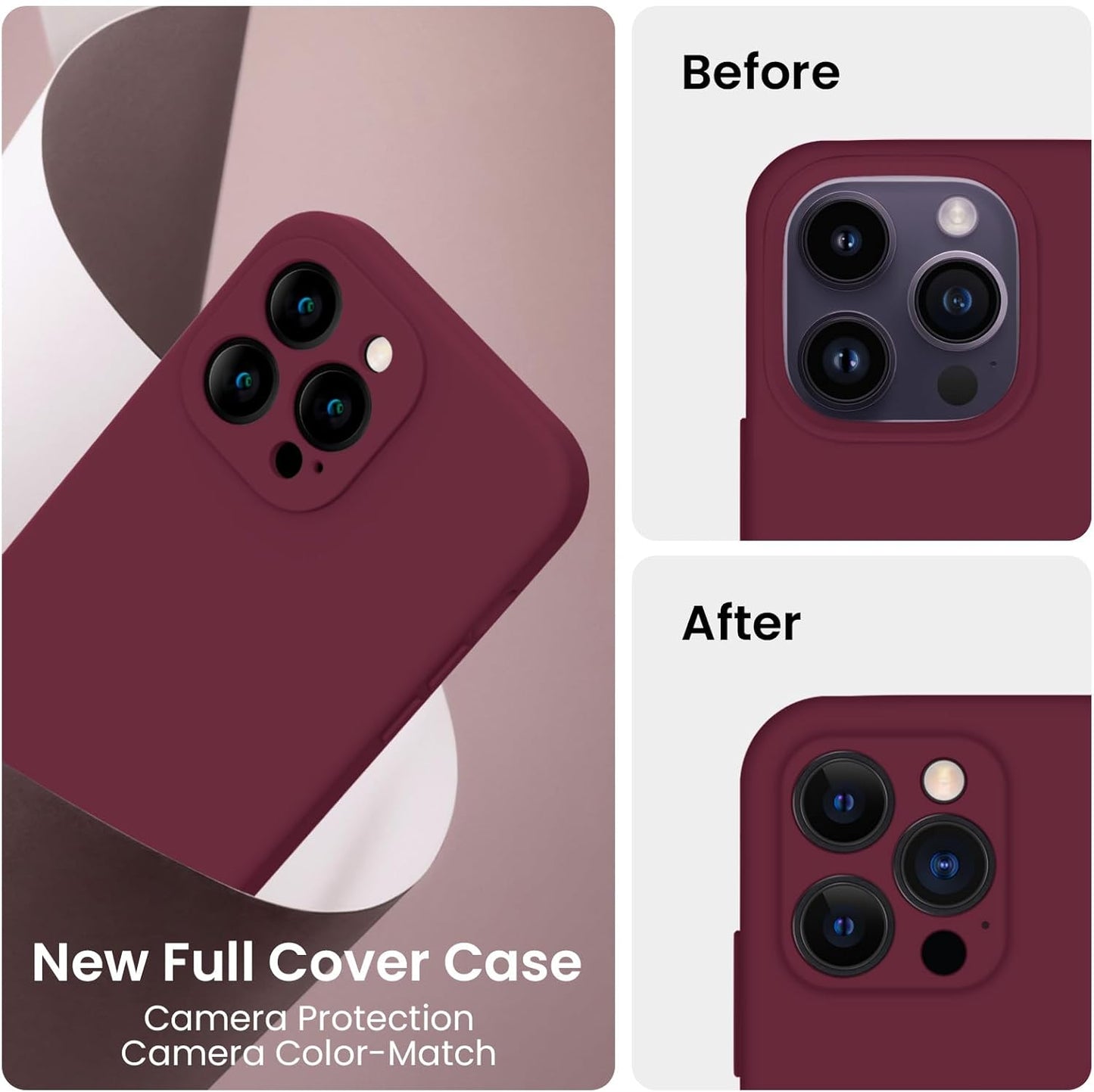 FireNova for iPhone 14 Pro Case, Silicone Upgraded [Camera Protection] Phone Case with [2 Screen Protectors], Soft Anti-Scratch Microfiber Lining Inside, 6.1 inch, Plum