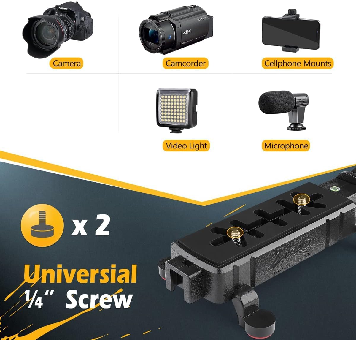 Zeadio Camera Smartphone Stabilizer, Handle Grip Handheld Video Rig, Compatibility with All Camera, Camcorder, Action Camera, DSLR and for All iPhone and Android Smartphones