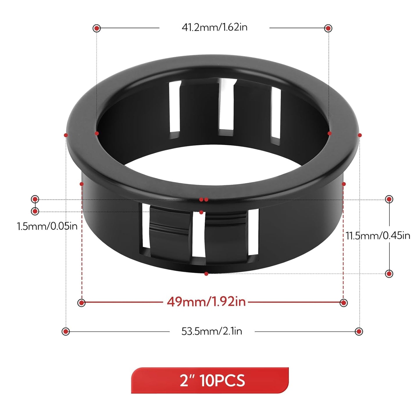 10PCS 2" Black Cable Snap Bushing Grommet, Snap in Cord Bushing Protect Cables