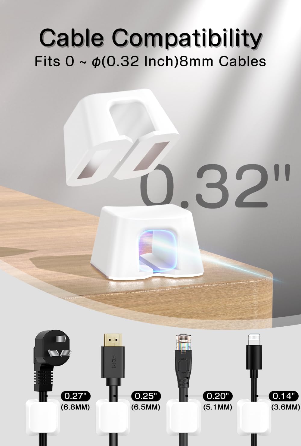 Viaky 8 Pack Magnetic Cable Clips, Large Size Under Desk Cable Management, Workspace Charger Organizer,Cord Holder with Adhesive Metal Disc, Office Desk Accessories for Nightstand Car Wall (White)